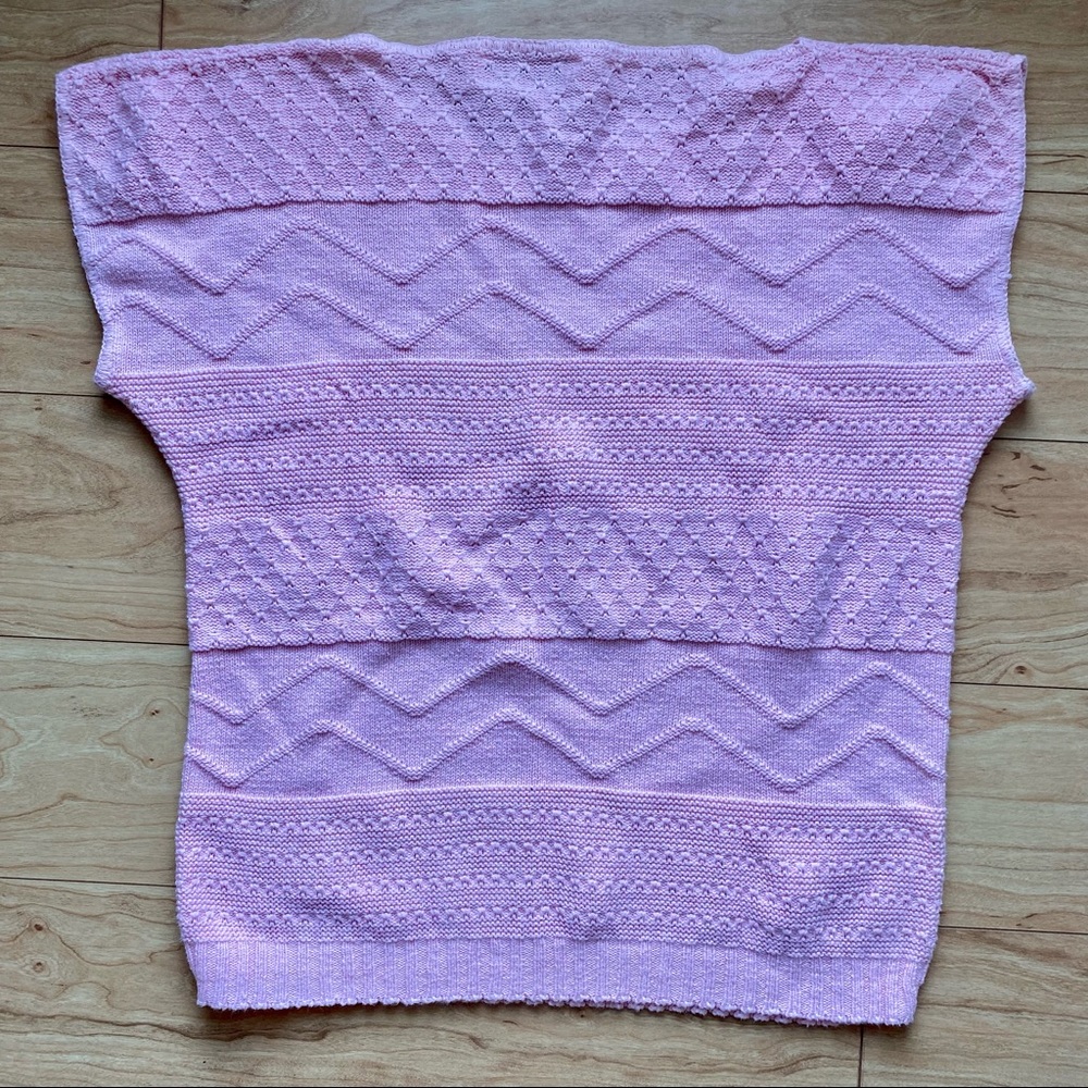 Vintage 80s Sleeveless Pink Knit Patterned Sweater - Picture 6 of 6